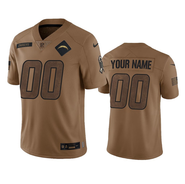 Mens Los Angeles Chargers Active Player Custom 2023 Brown Salute To Service Limited Football Stitched Jersey